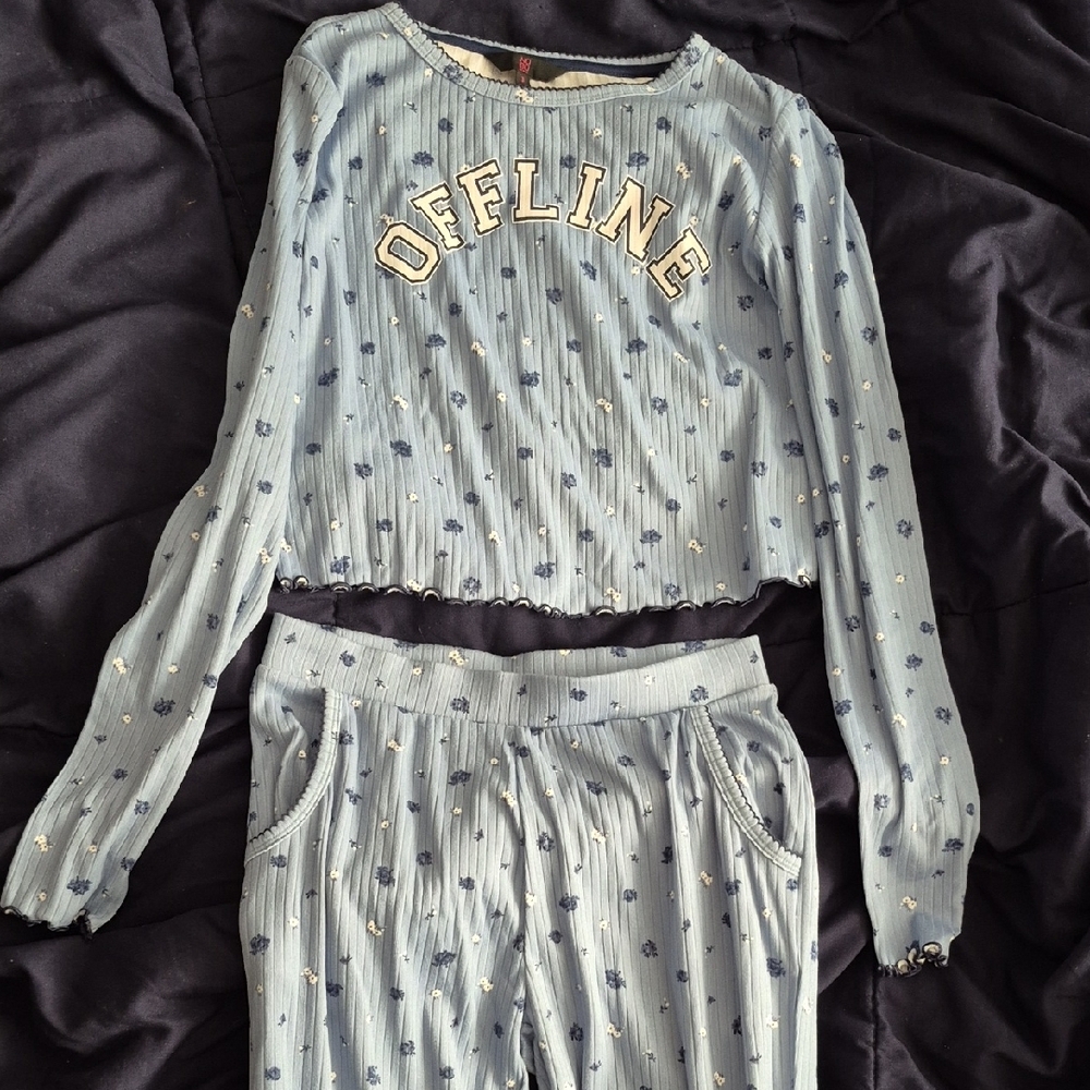 Kids Blue Pajamas with 'Offline' Print